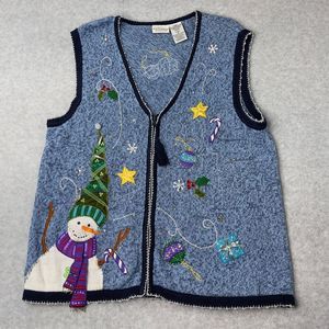White Stag Snowman Vest Womens Plus 16W Winter Christmas Top